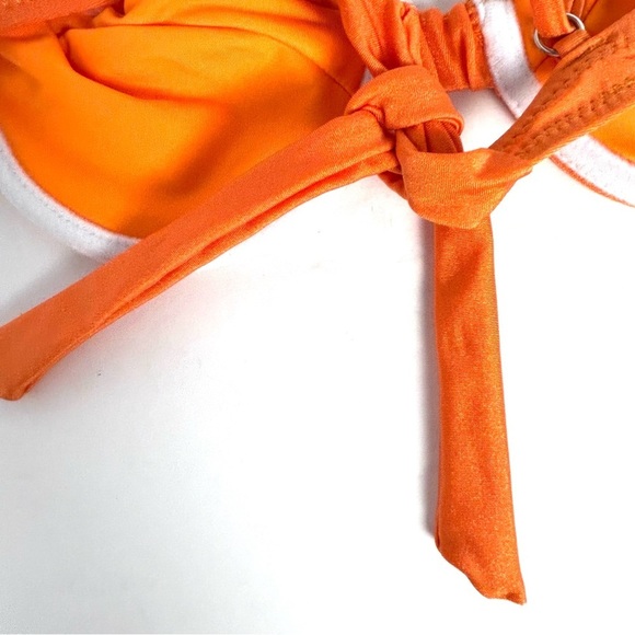 Bikini Set Swimsuit Orange  Underwire Top High waisted Bottom Tie Back Size S - Picture 4 of 10